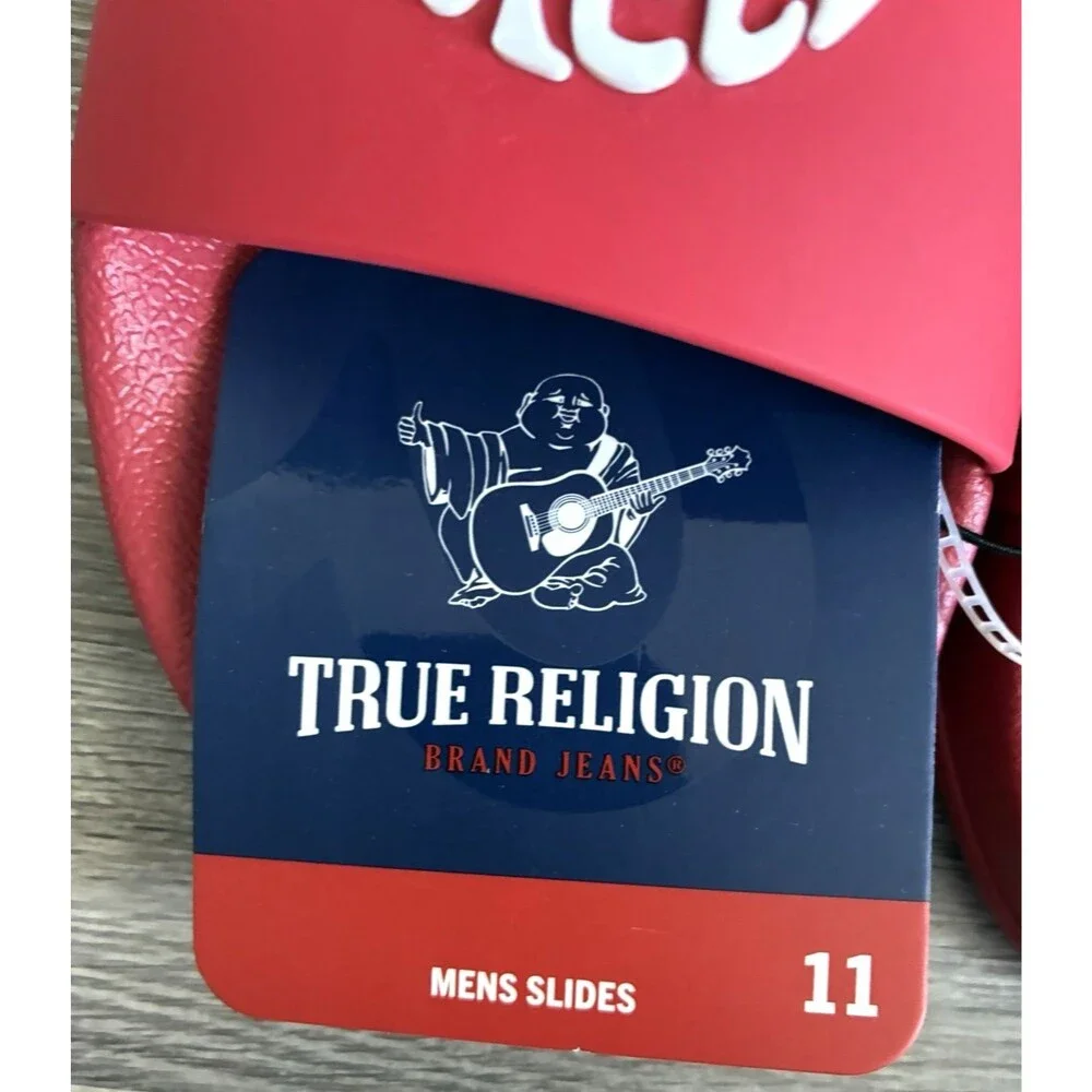 True Religion Men's Slide Sandals Red Logo Comfort Slides Size 11 New